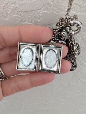 Vintage Silver Locket Necklace With 3 Lockets and Charms